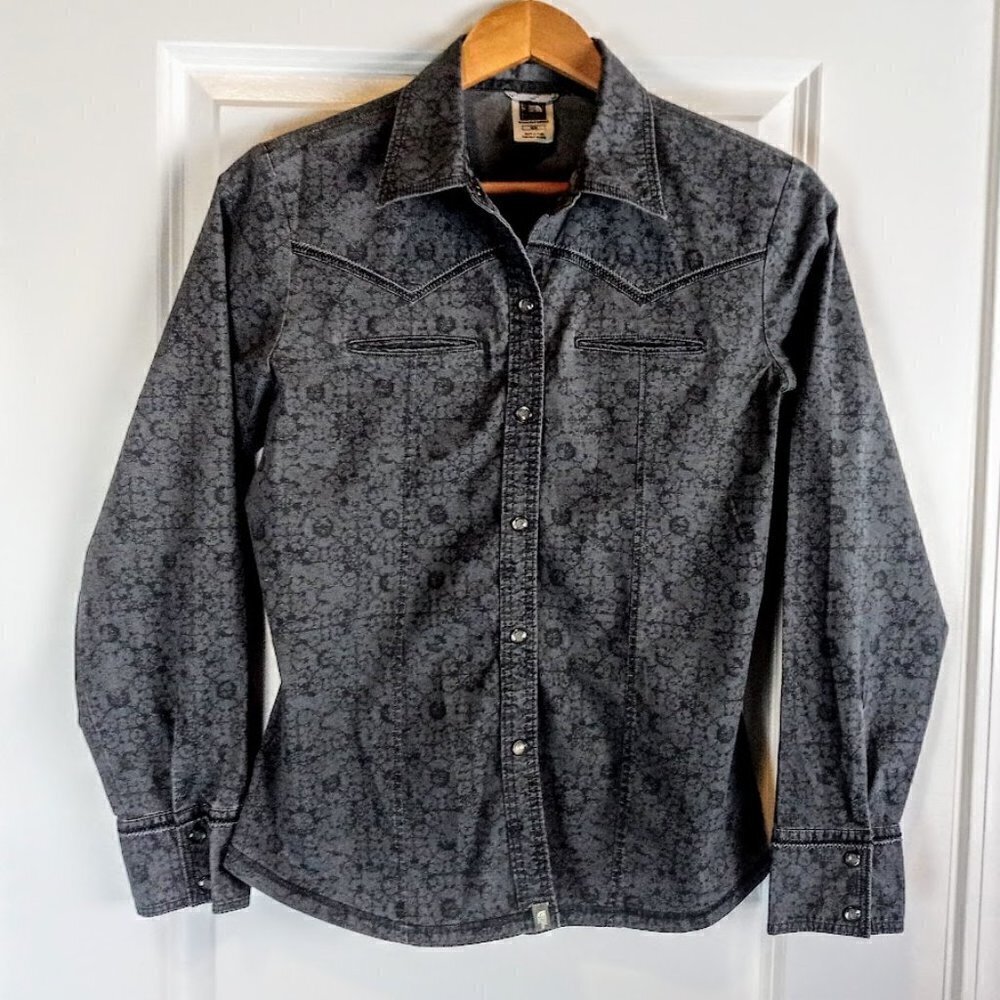 The North Face Grey Embroidered Snap Front Cotton Western Shirt
